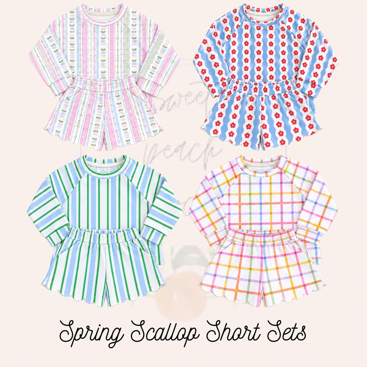 Spring Scallop Shorts Set in Green Stripe - ETA MARCH