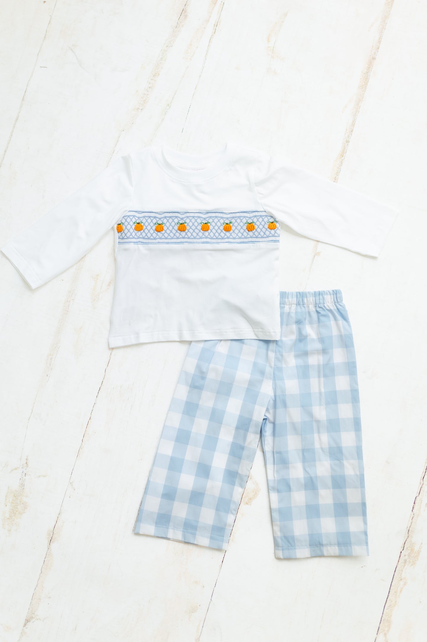 Gingham Smocked Pumpkins - Boy Pant Set