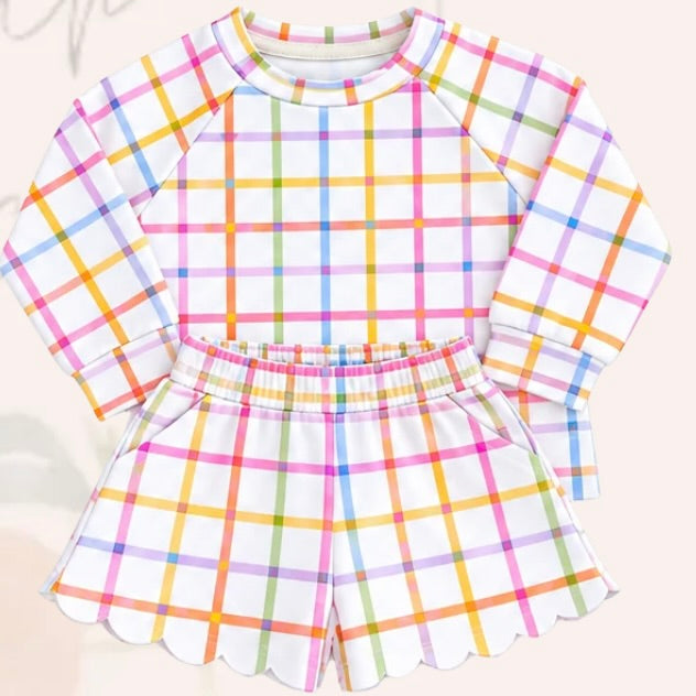 Spring Scallop Shorts Set in Plaid - ETA MARCH