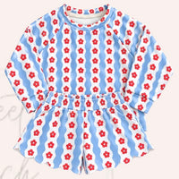 Spring Scallop Shorts Set in Red Floral - ETA MARCH