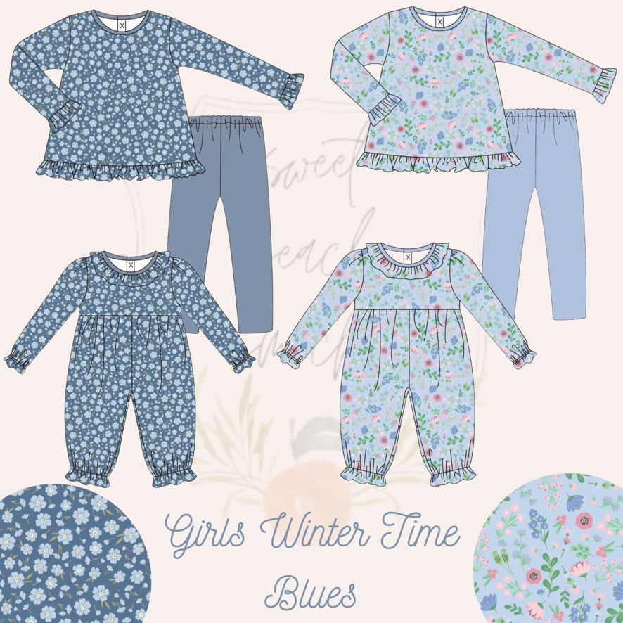 Winter Time Blues Girls Floral Romper - ETA DECEMBER
