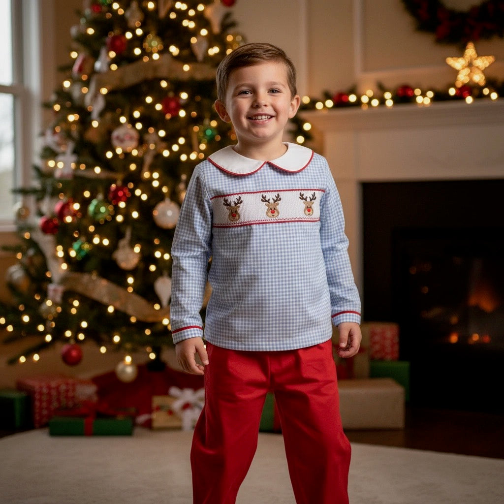 Reindeer Kisses Smocked Boys Set - ETA OCTOBER