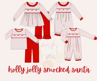 Holly Jolly Smocked Santa Girls Romper