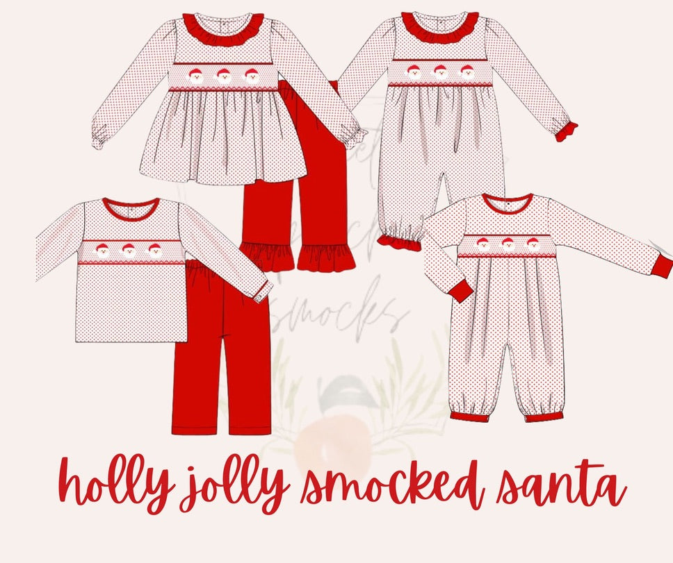 Holly Jolly Smocked Santa Girls Romper