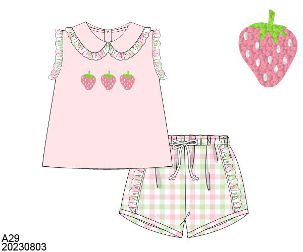 French Knot Strawberry Girls Shorts Set