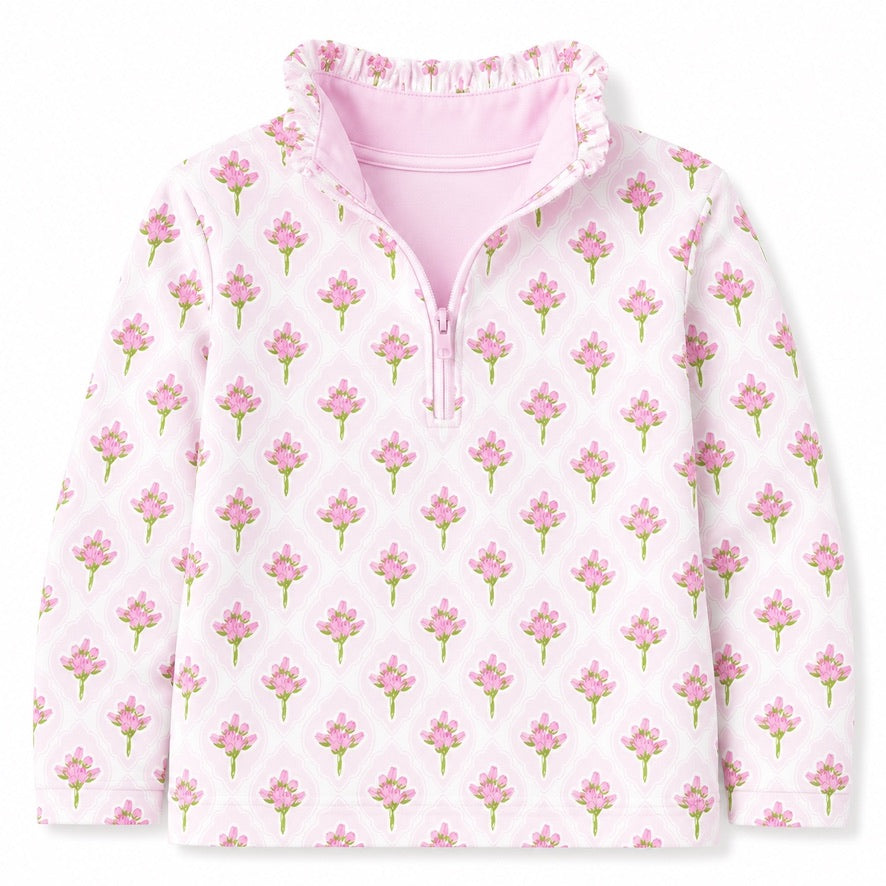 Sweet Peach Pink Floral Quarter Zip - ETA DECEMBER