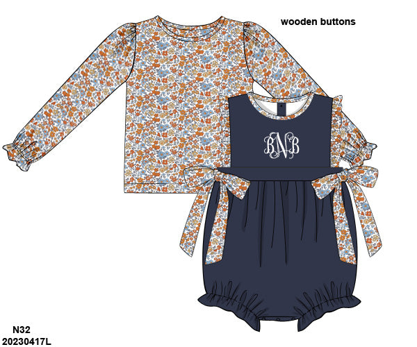 Country Club Floral & Corduroy Girls Bubble Set