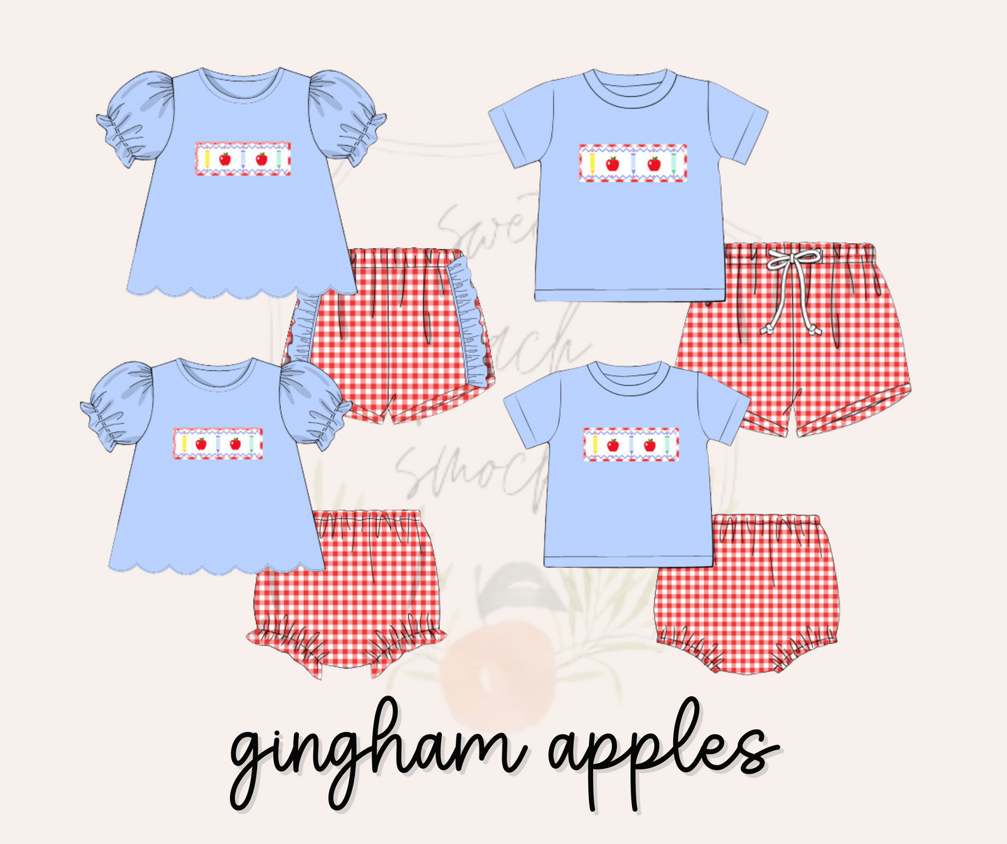 Gingham Apples Boys Apple Shorts Set