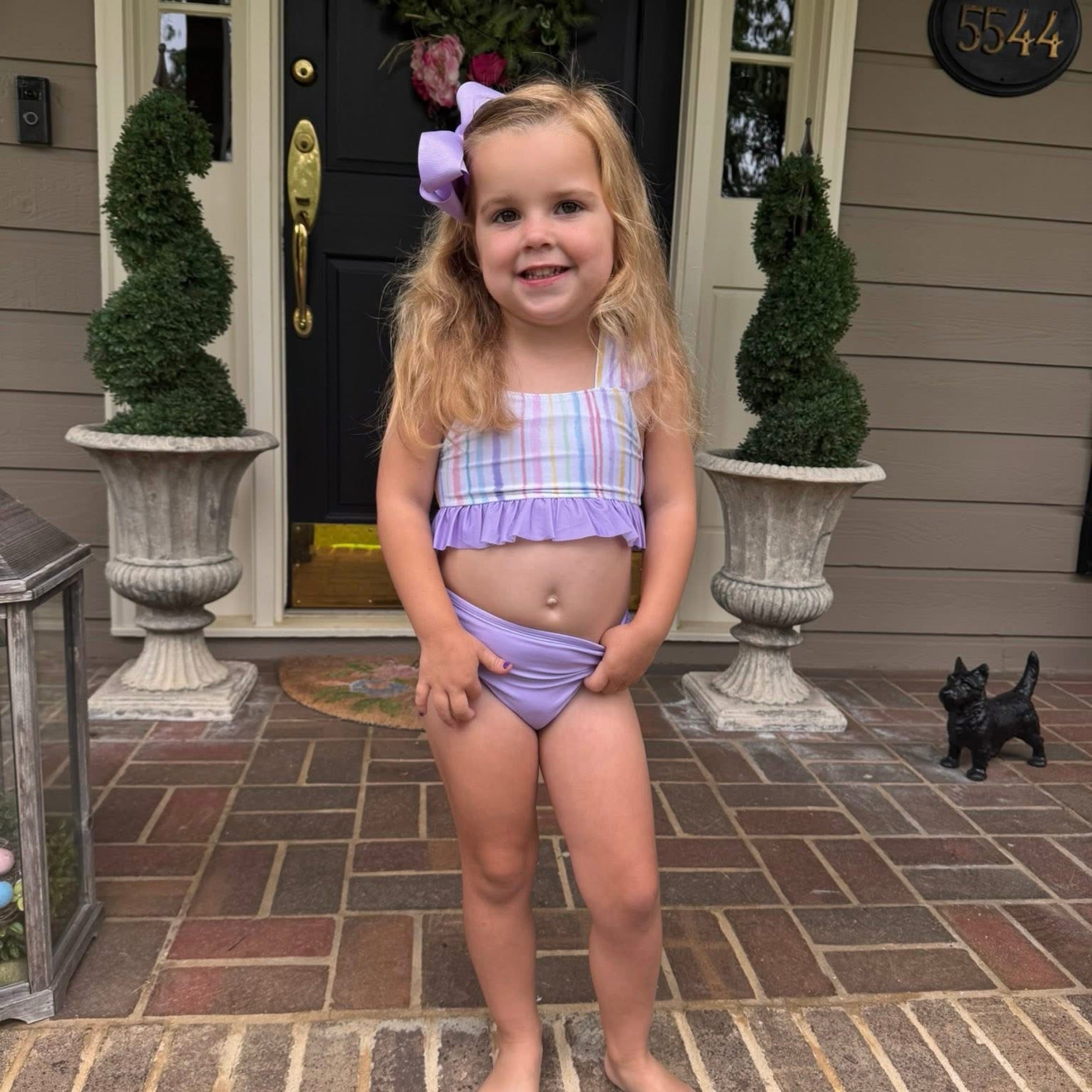 Pastel Stripe Swimmies Ruffle Baby Girl 2-Piece Swimsuit
