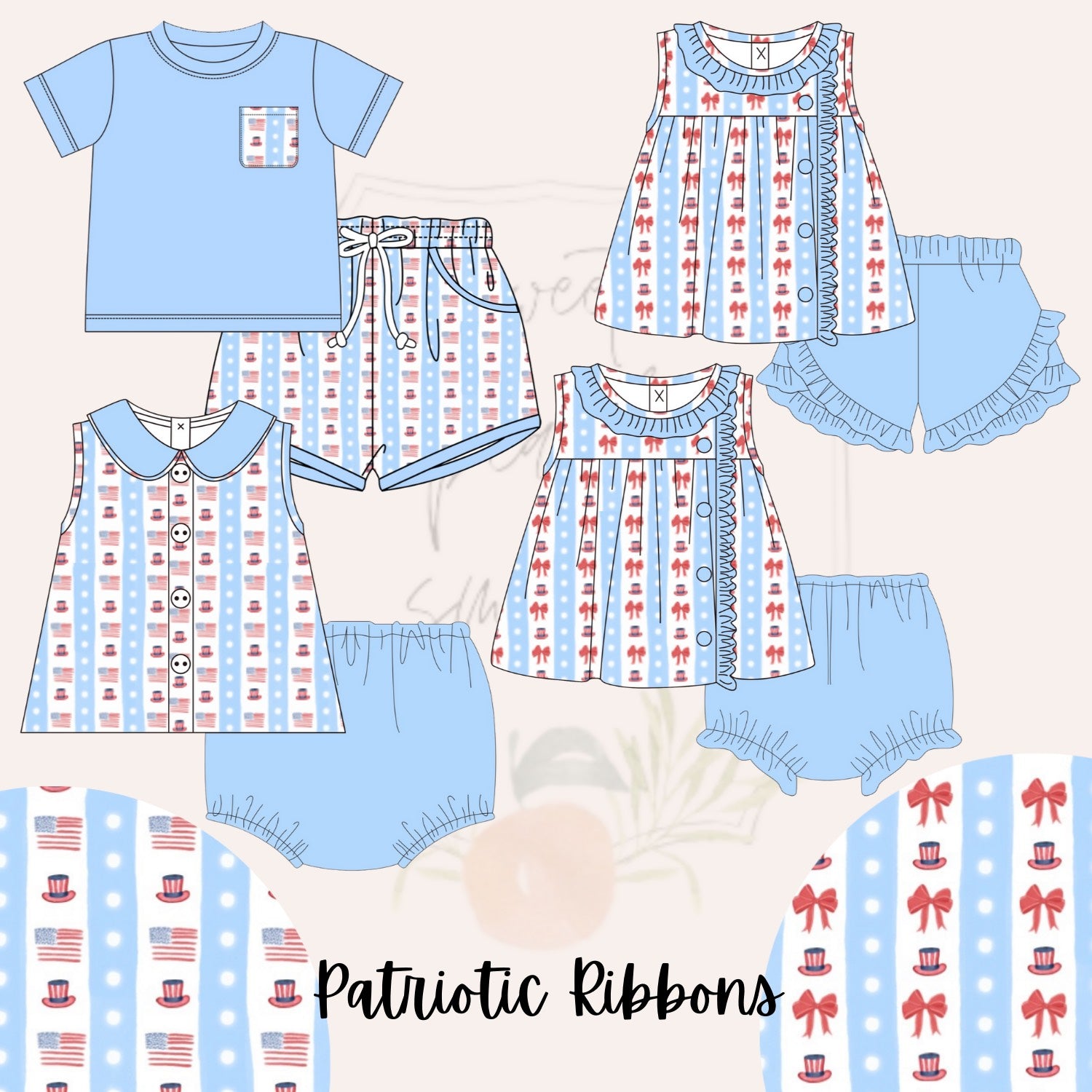 Girls Patriotic Ribbons Bloomer Set