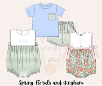 Spring Floral Bows Girls Bubble with Monogram