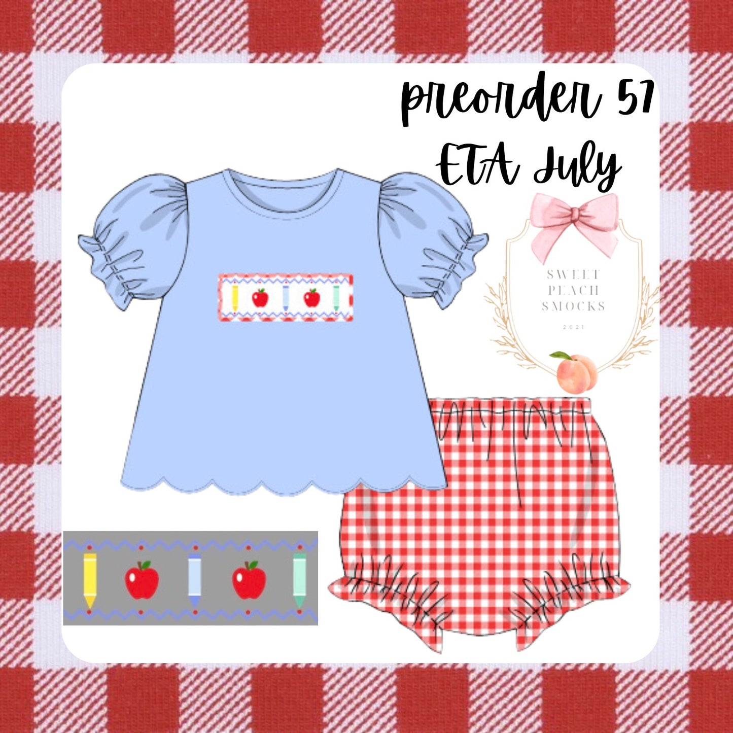 Gingham Apples Girls Bloomer Set