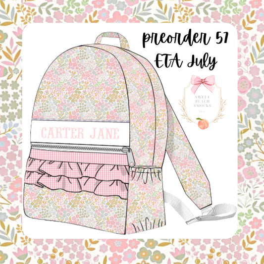 Pink Floral Personalized Backpack with Ruffles