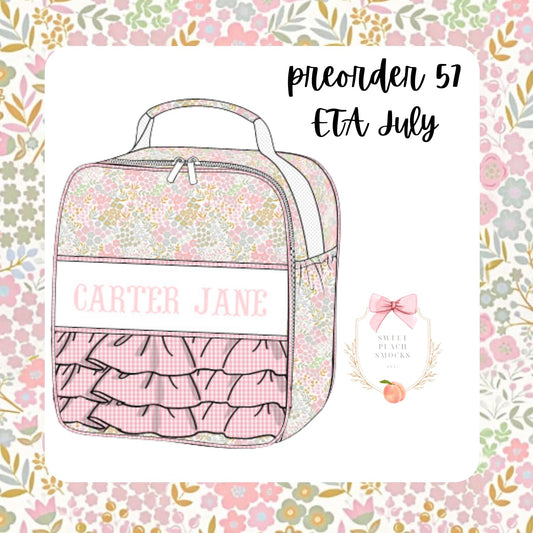 Pink Floral Personalized Lunchbox with Ruffles