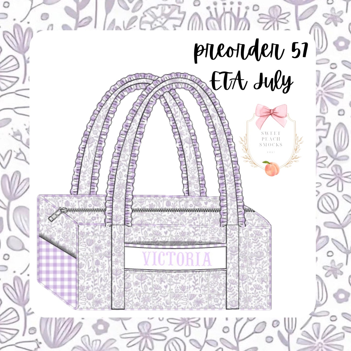 Lavender Floral Personalized Duffle Bag with Ruffles