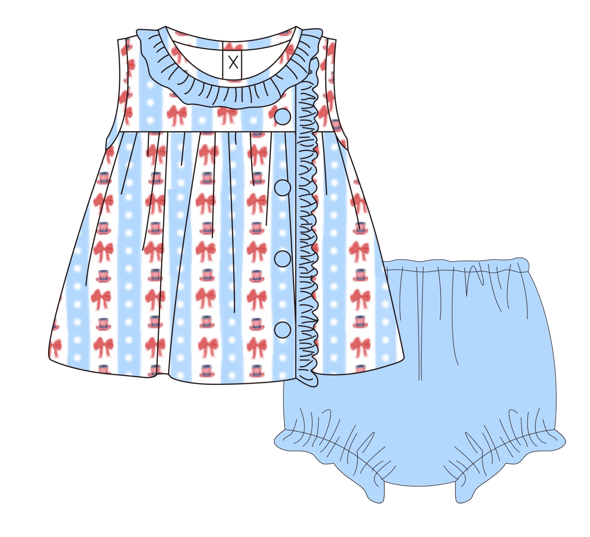 Girls Patriotic Ribbons Bloomer Set