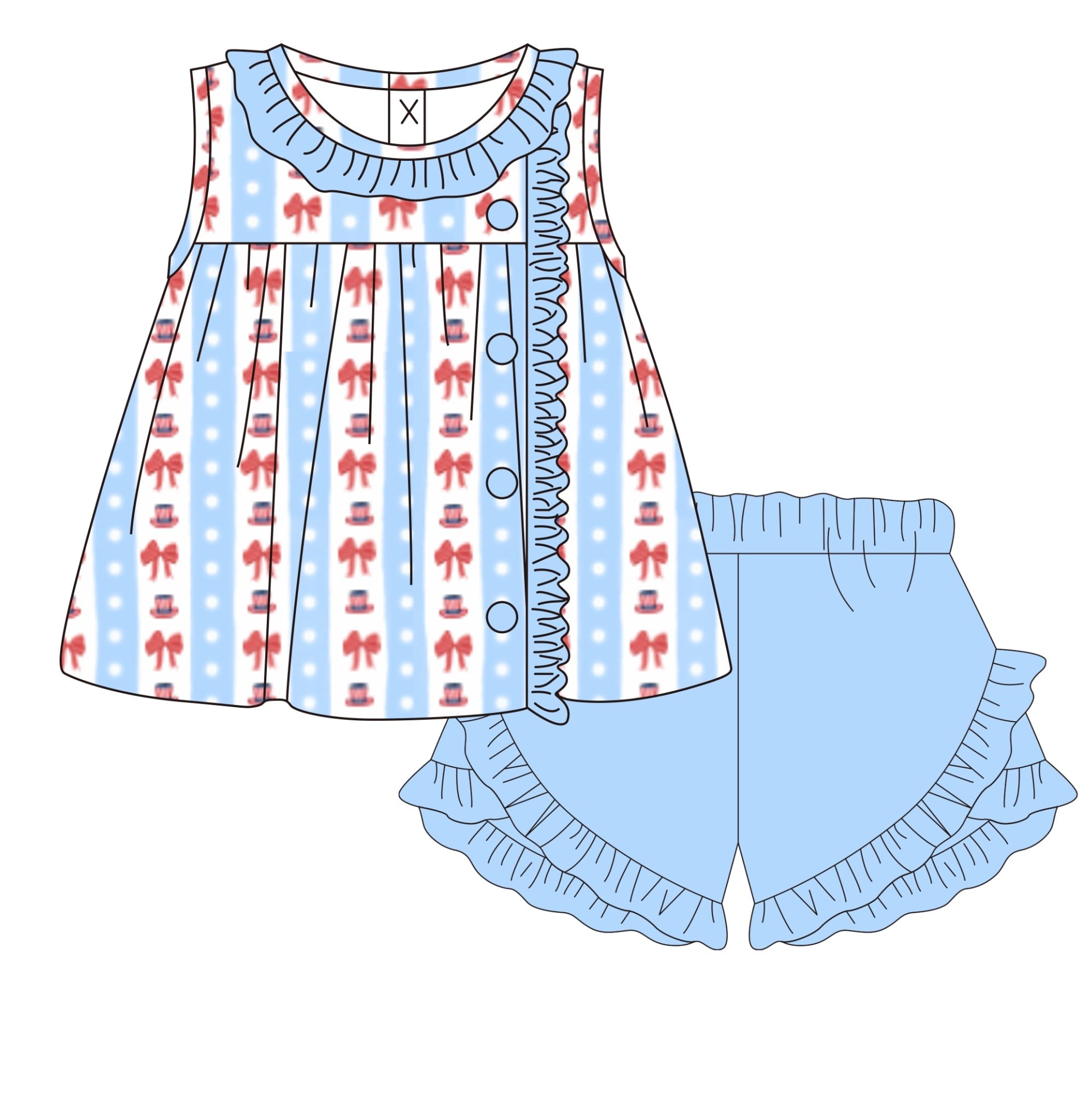 Girls Patriotic Ribbons Shorts Set