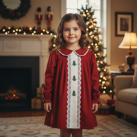Christmas Heirloom Evergreen Smocked Girls Dress