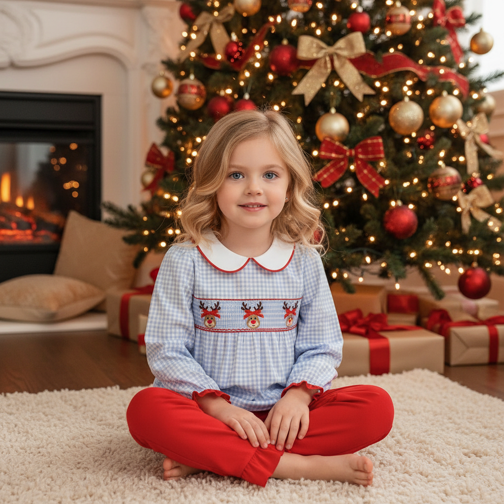 Reindeer Kisses Smocked Girls Set - ETA OCTOBER