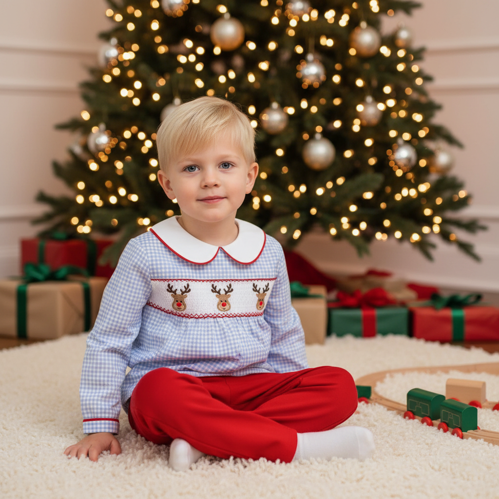Reindeer Kisses Smocked Boys Set - ETA OCTOBER