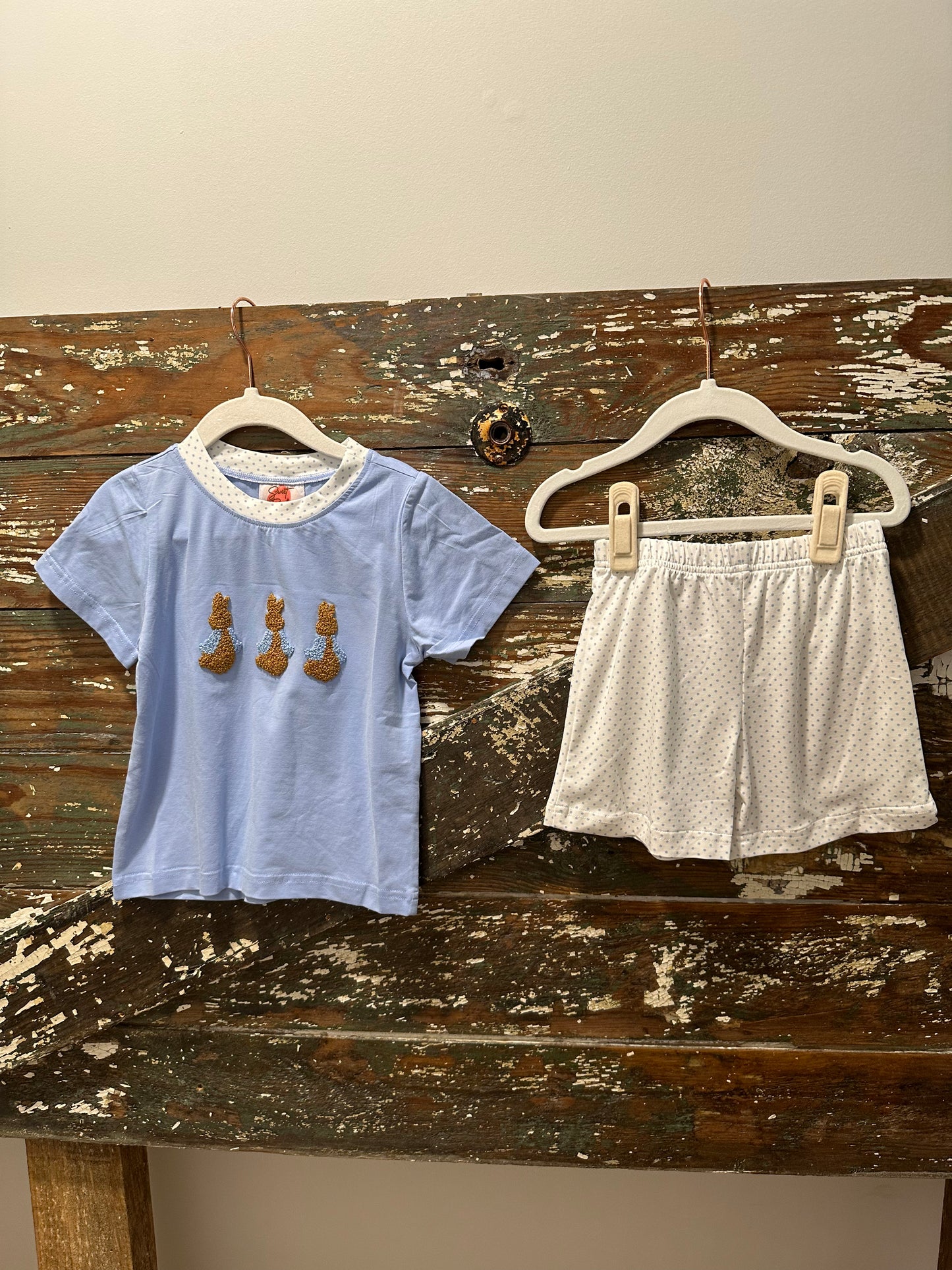 French Knot Bunny Collection - Blue Short Set